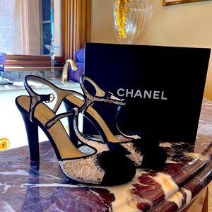 Chanel white lace and black heels!